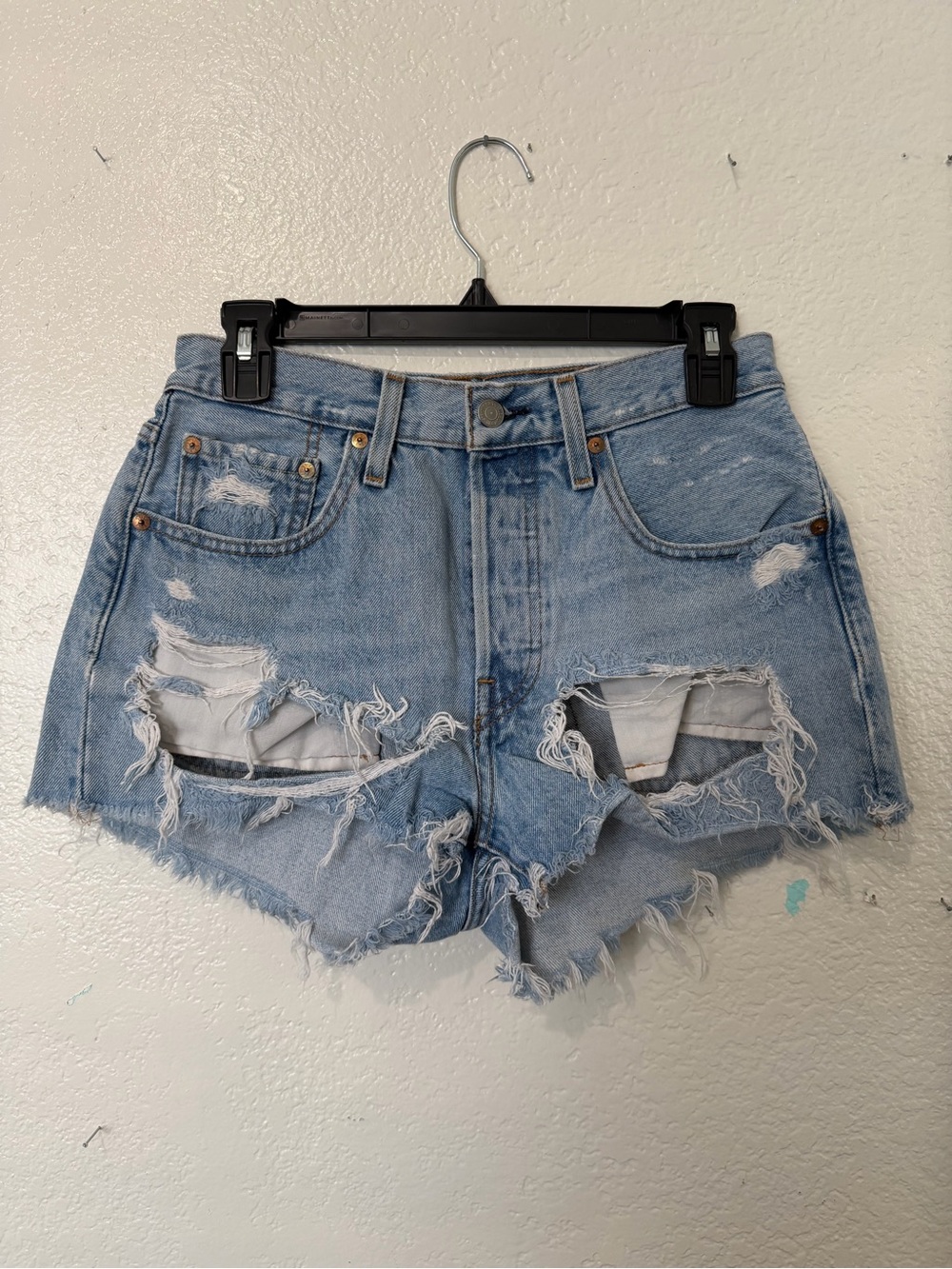 Light Blue Distressed Levi’s Denim Shorts - Women